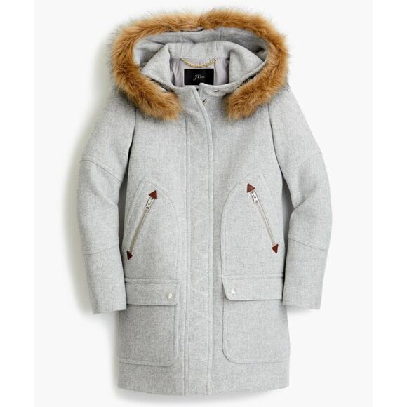 J. Crew Jackets & Blazers - new J CREW light gray wool faux fur hooded Chateau parka winter coat jacket